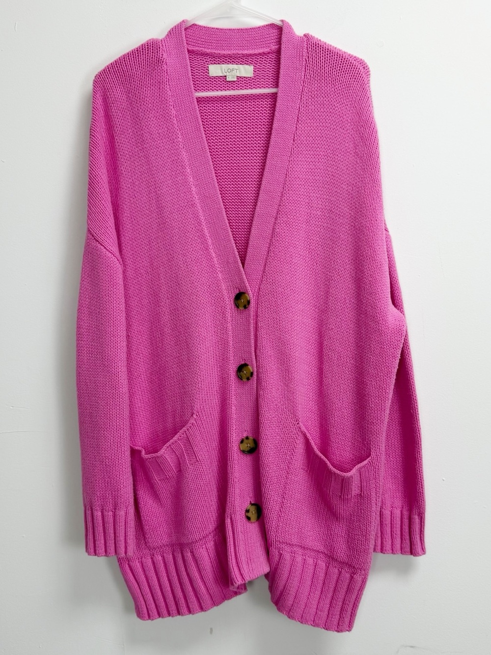 Loft Sweater Womens XL Pink VNeck Cardigan Cotton Blend